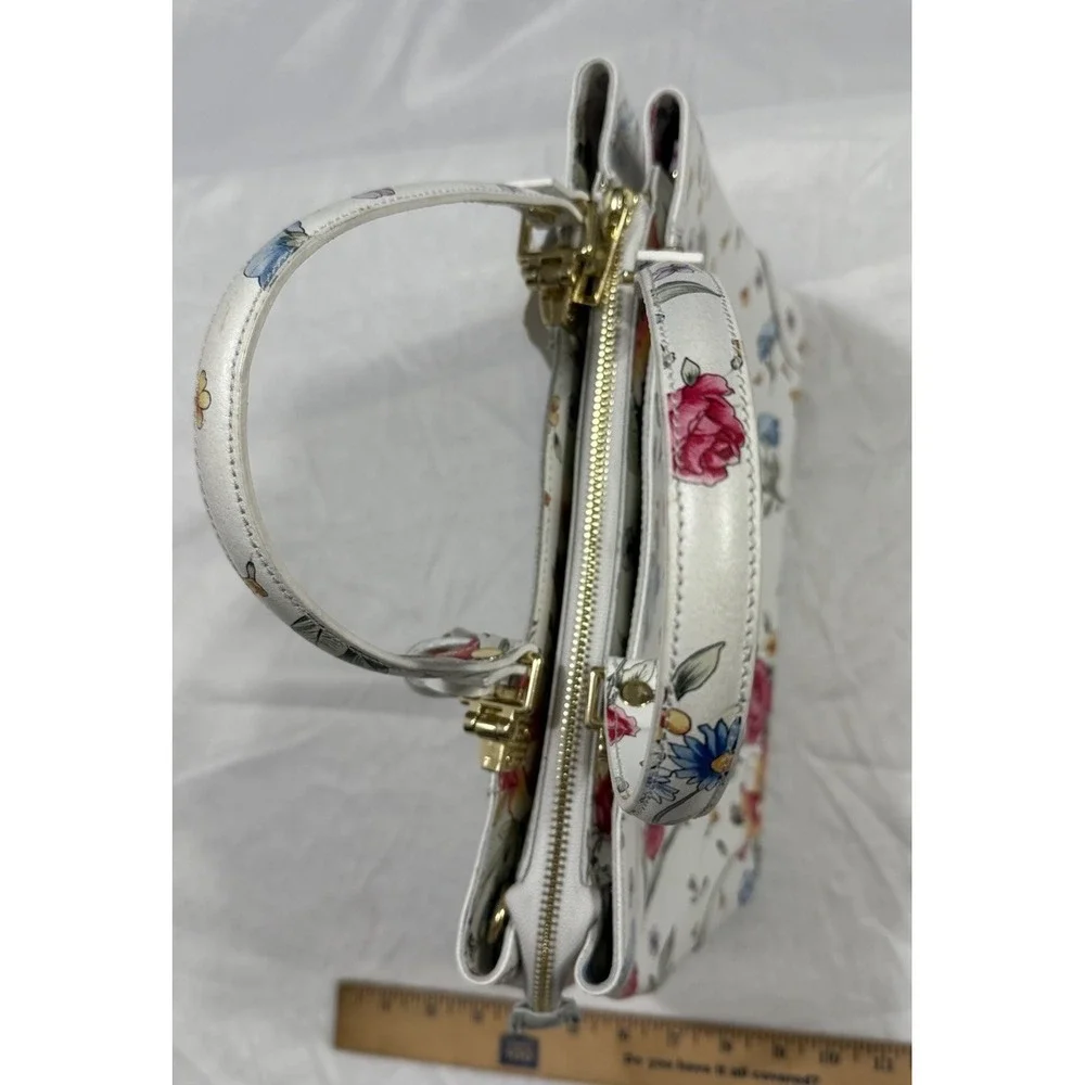 Borse In Pelle Genuine Leather Floral Print  Women's Purse Made‎ In Italy NEW